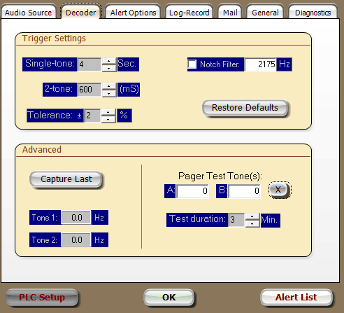 tone decoder settings